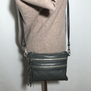 Luciana Verde Italy Gray Leather Mini Crossbody Bag